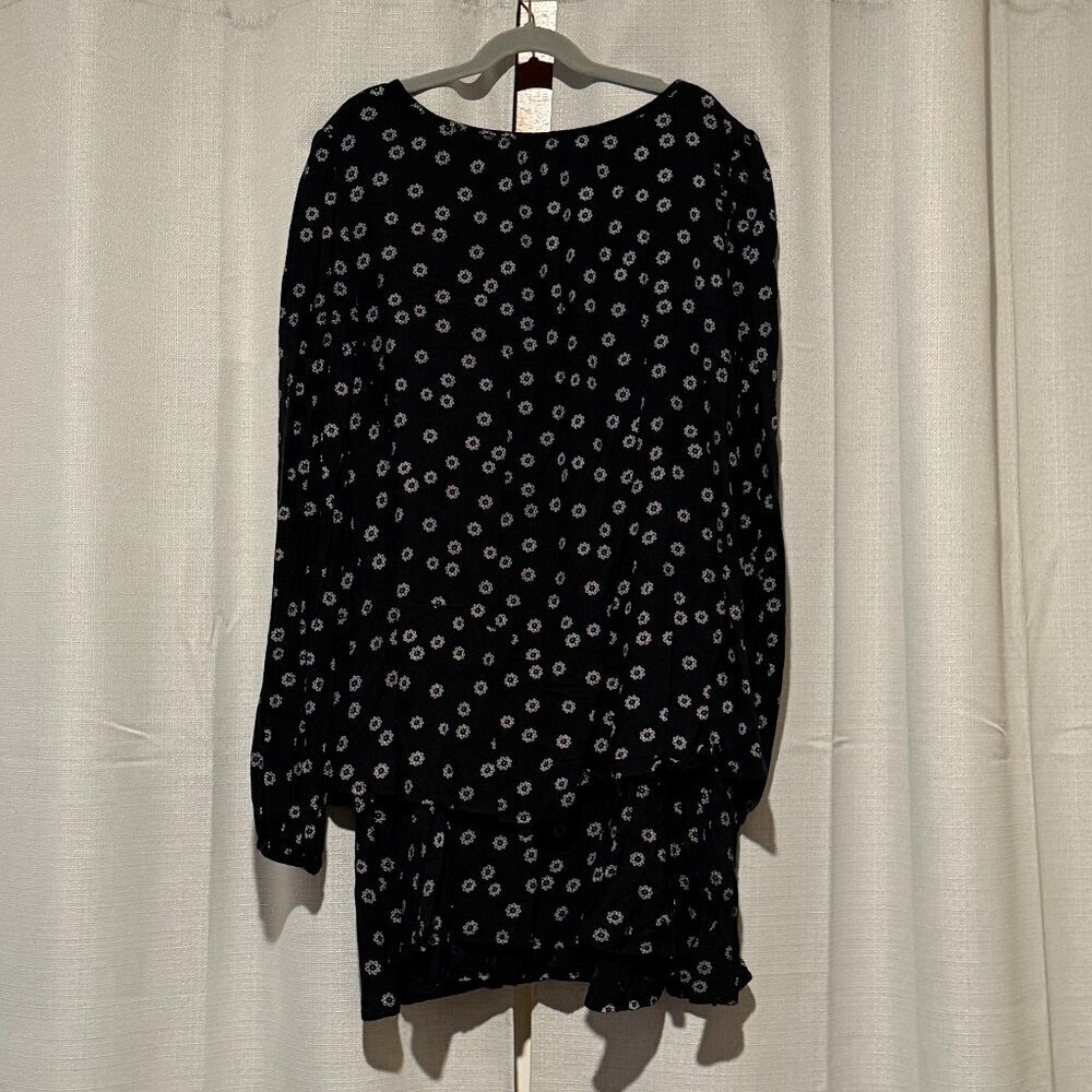 Free People NY Beck Black Floral Tiered Mini Dress Boho Small - Picture 6 of 13